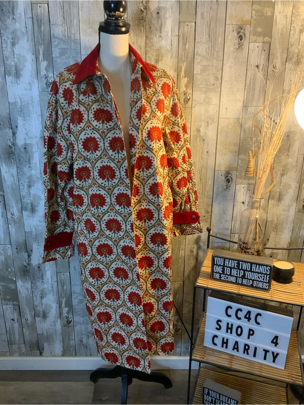 J. Peterman Red Floral Trench Coat on Cream